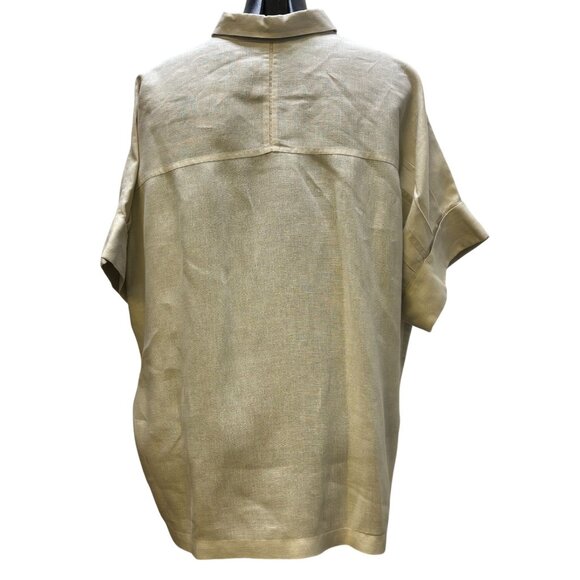 Lafayette 148 Linen Blouse Tan XL Button-Down Relaxed Fit - Picture 2 of 5
